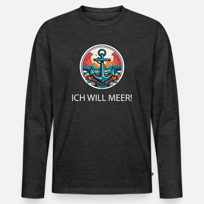 ICH WILL MEER - Männer Premium Bio Langarmshirt - Anthrazit meliert