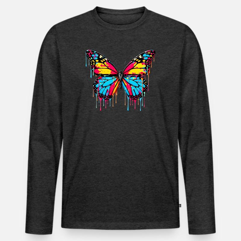 Schmetterling - Männer Premium Bio Langarmshirt - Anthrazit meliert