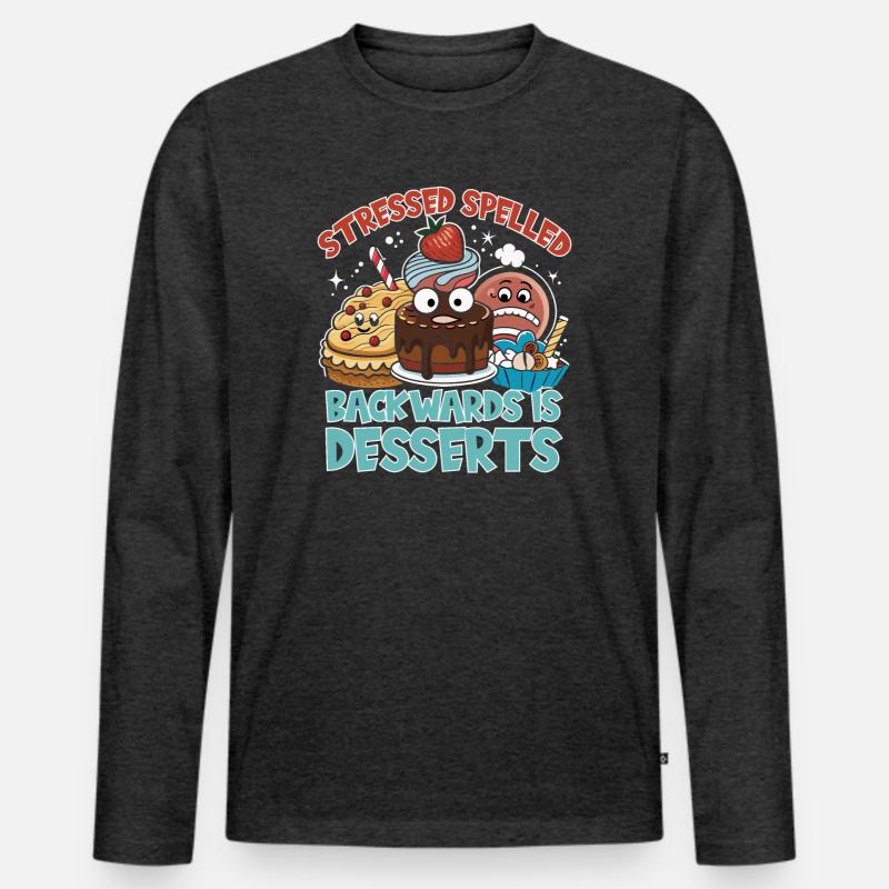 Stressed Spelled Backwards Desserts - Männer Premium Bio Langarmshirt - Anthrazit meliert