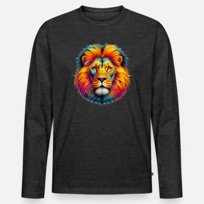 Löwe - Männer Premium Bio Langarmshirt - Anthrazit meliert