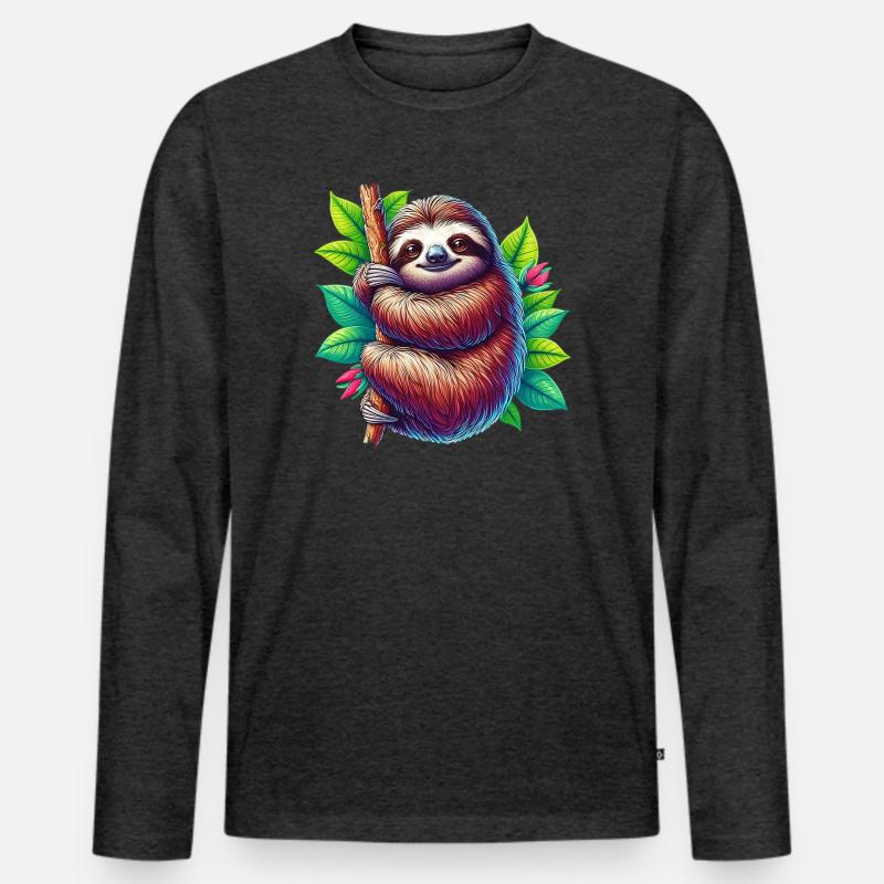 Faultier - Männer Premium Bio Langarmshirt - Anthrazit meliert