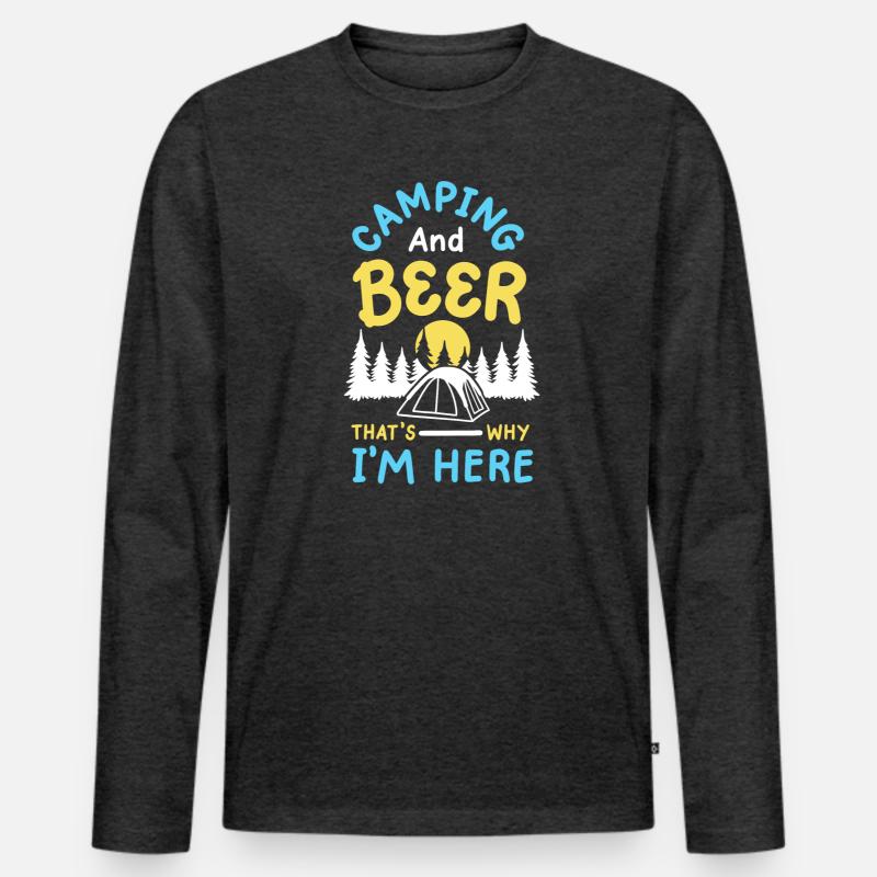 Camping und Bier Camper - Männer Premium Bio Langarmshirt - Anthrazit meliert