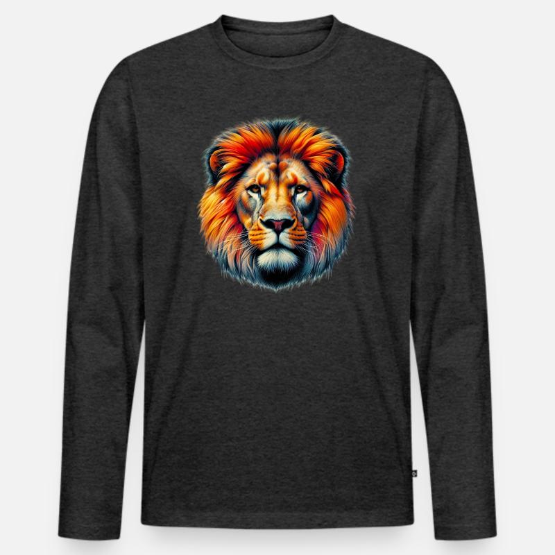 Löwe - Männer Premium Bio Langarmshirt - Anthrazit meliert