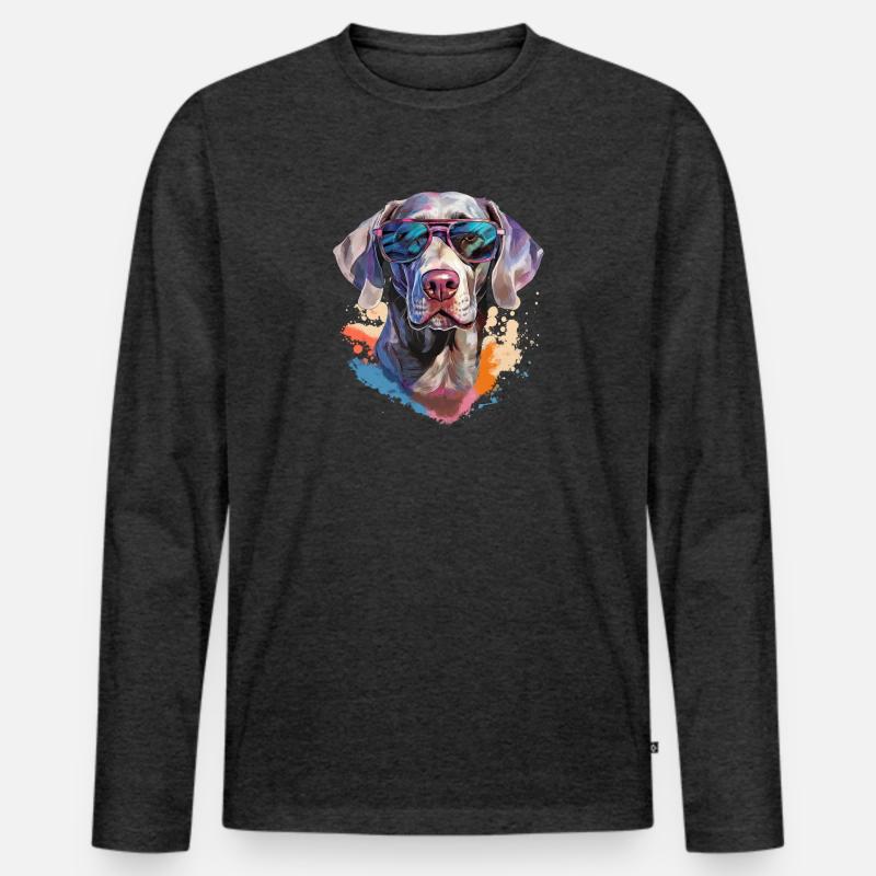 Weimaraner mit Sonnenbrille - Männer Premium Bio Langarmshirt - Anthrazit meliert