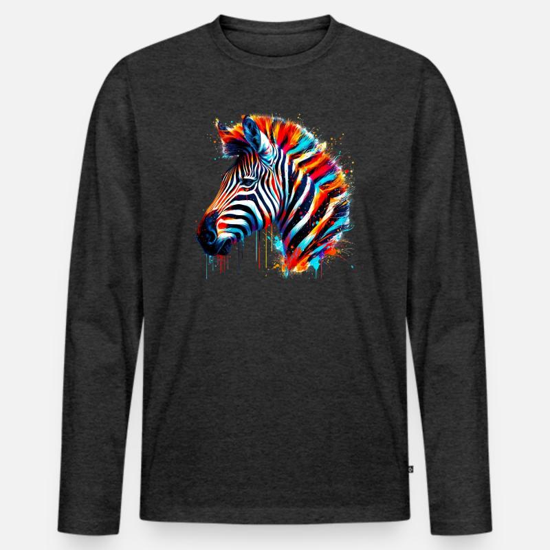 Zebra - Männer Premium Bio Langarmshirt - Anthrazit meliert