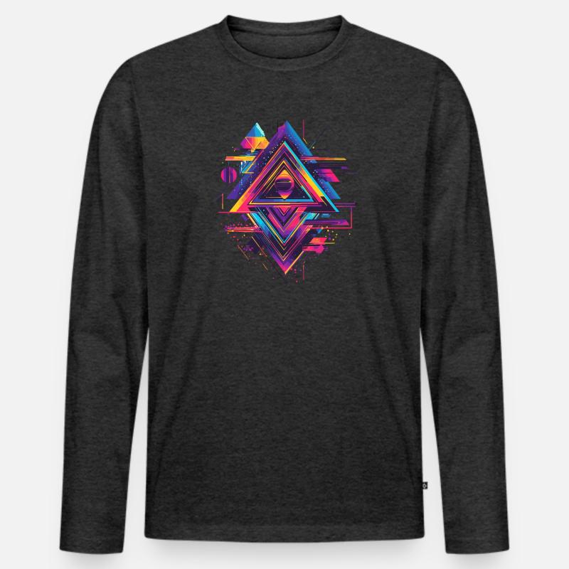 Futuristisches Psychedelisch Techno Trance 90s 80s - Männer Premium Bio Langarmshirt - Anthrazit meliert