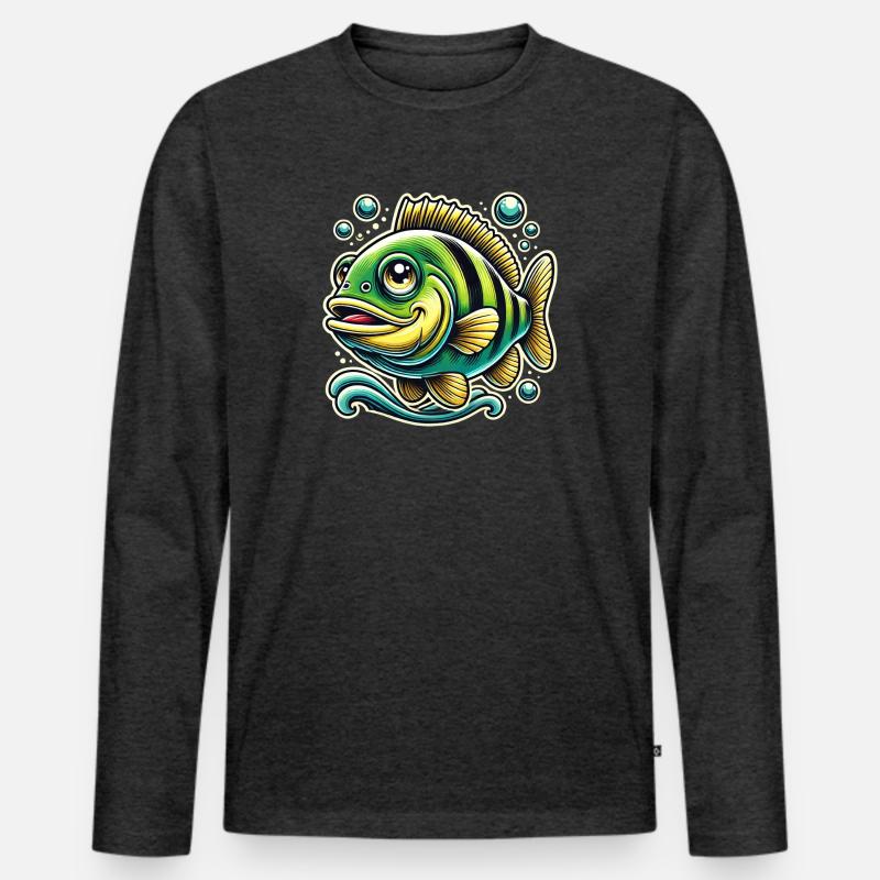 Barsch Flussbarsch Design - Männer Premium Bio Langarmshirt - Anthrazit meliert