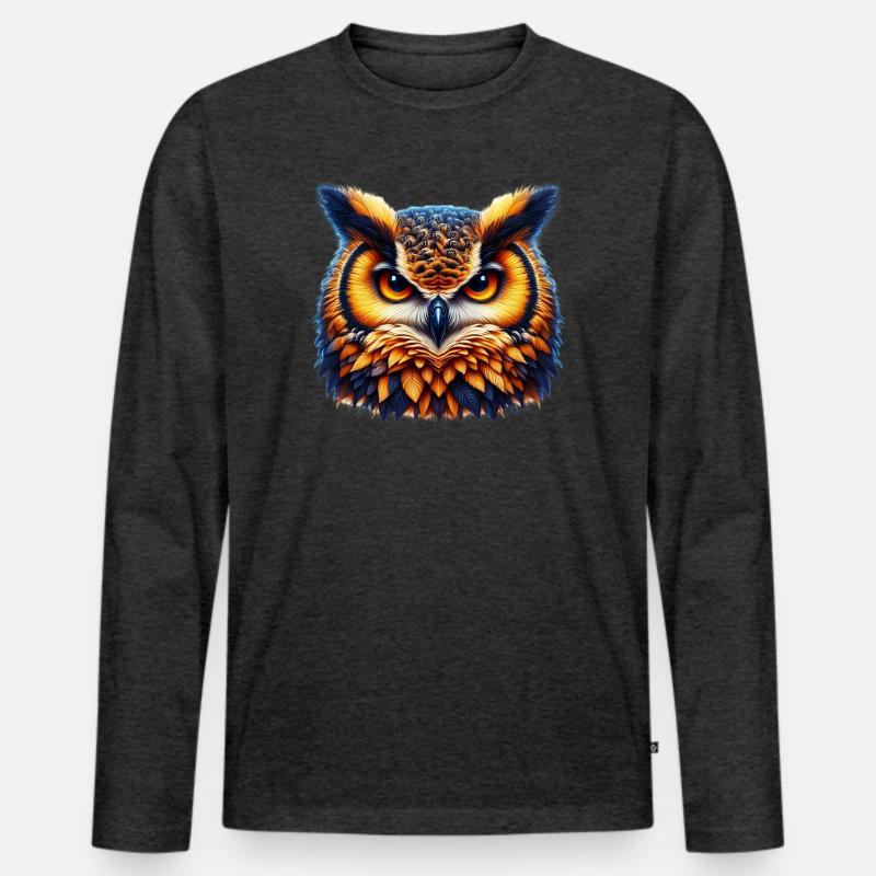 Eule - Männer Premium Bio Langarmshirt - Anthrazit meliert
