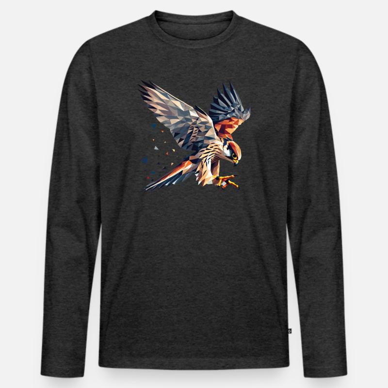 Falke Greifvogel Polygon Stil - Männer Premium Bio Langarmshirt - Anthrazit meliert