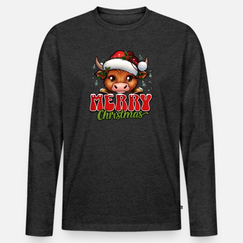 Weihnachtskuh mit Santa Hut - Männer Premium Bio Langarmshirt - Anthrazit meliert
