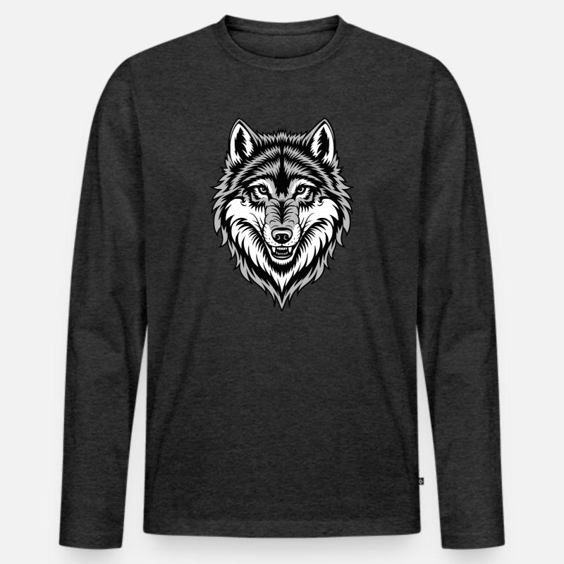 Wolf Kostüm blauer Wolfskopf Werwolf und - Männer Premium Bio Langarmshirt - Anthrazit meliert