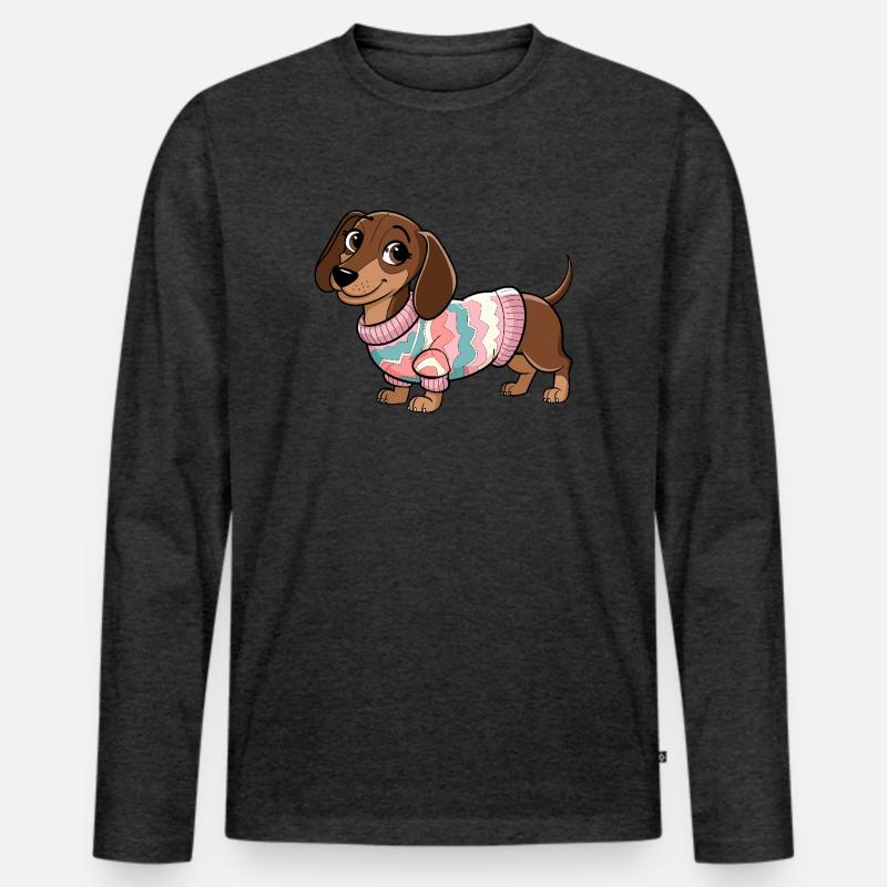 Kuscheliger Pullover Dackel - Männer Premium Bio Langarmshirt - Anthrazit meliert