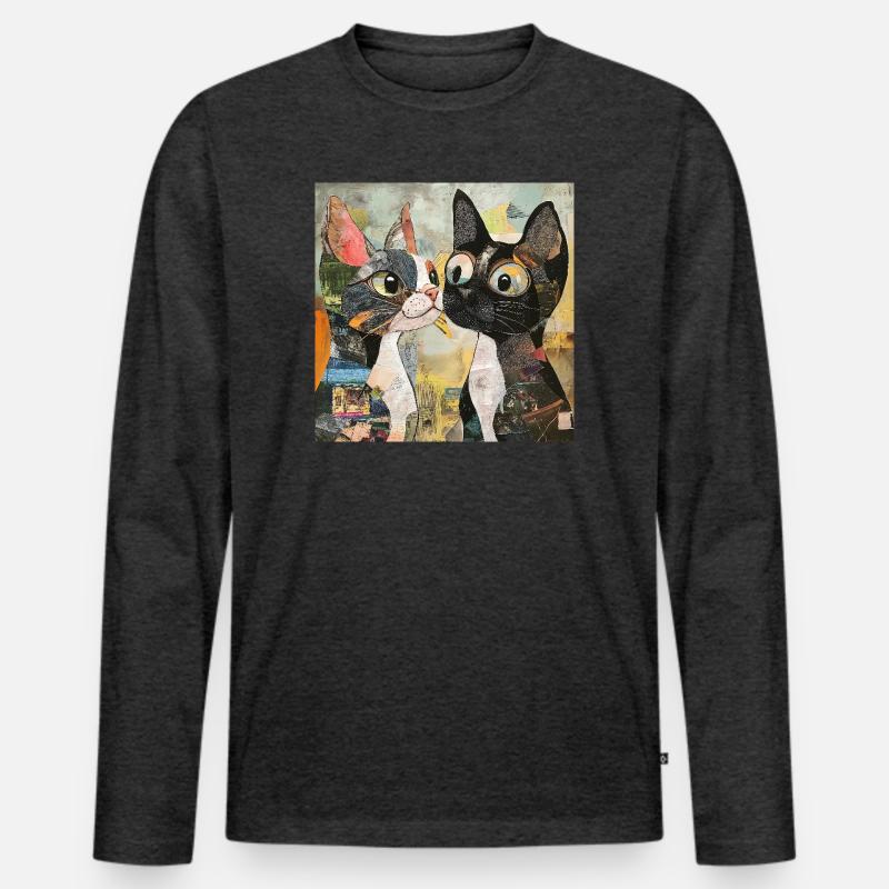 cat cats katze katze collage - Männer Premium Bio Langarmshirt - Anthrazit meliert