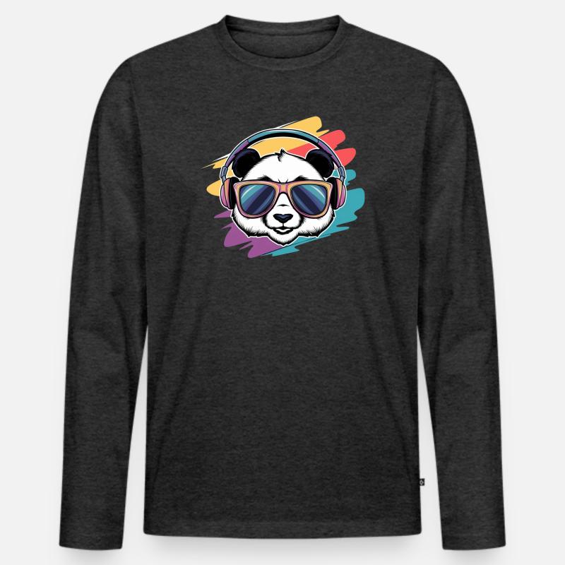 Coole Panda-Vibes - Männer Premium Bio Langarmshirt - Anthrazit meliert