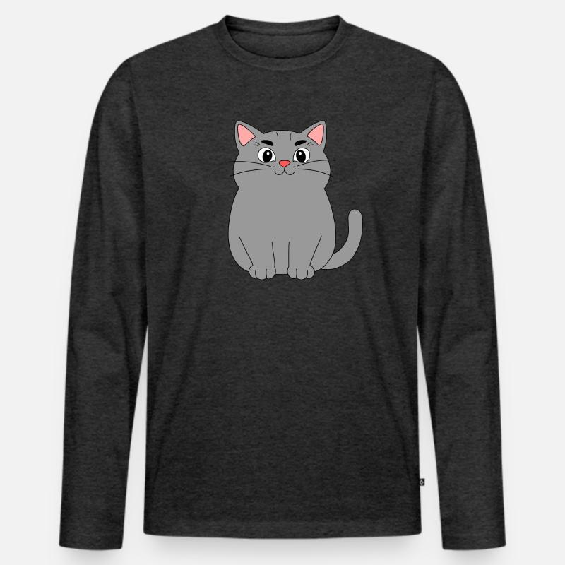 Graue Katze - Männer Premium Bio Langarmshirt - Anthrazit meliert