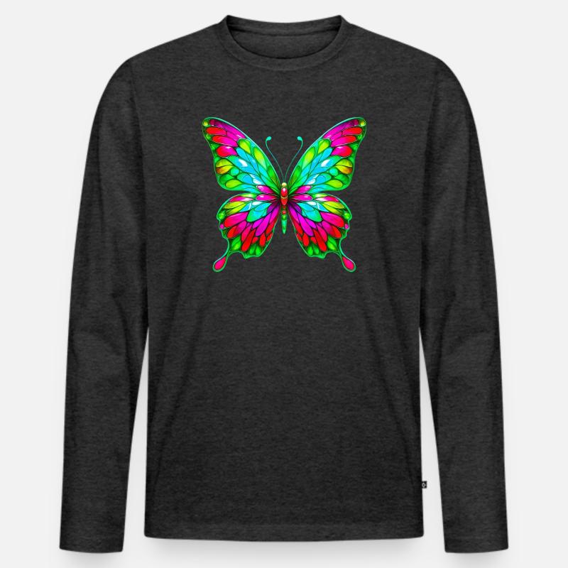 Schmetterling - Männer Premium Bio Langarmshirt - Anthrazit meliert