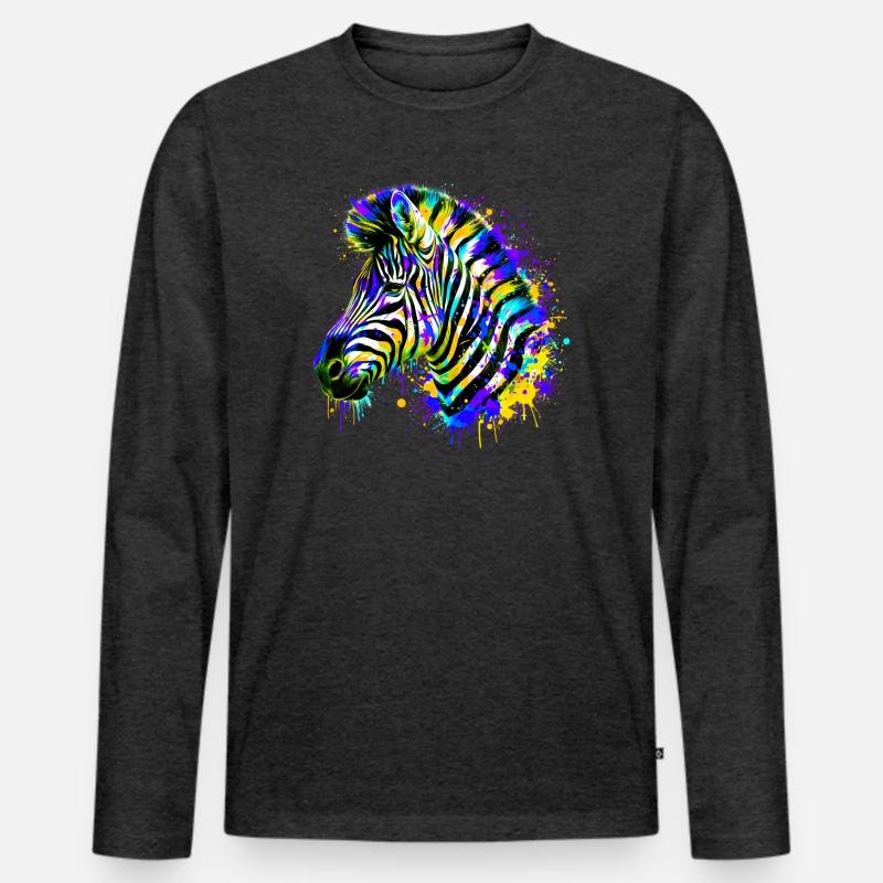 Zebra - Männer Premium Bio Langarmshirt - Anthrazit meliert
