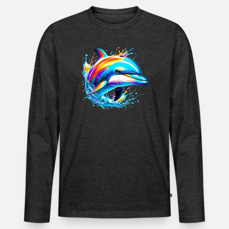 Delfin - Männer Premium Bio Langarmshirt - Anthrazit meliert