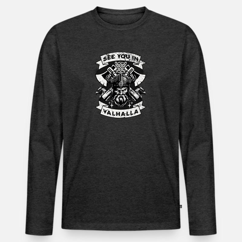Valhalla-Warrior-Vision - Männer Premium Bio Langarmshirt - Anthrazit meliert