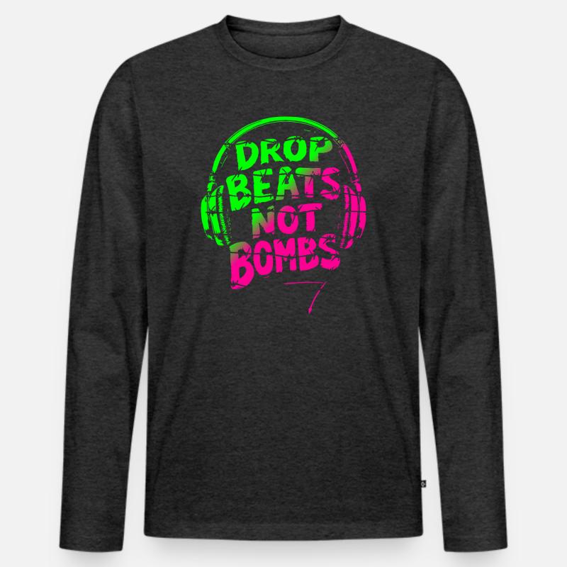 Drop Beats Not Bombs green pink - Männer Premium Bio Langarmshirt - Anthrazit meliert