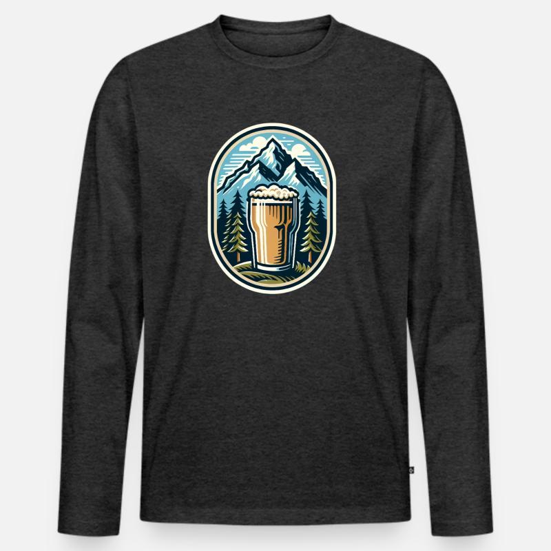 Berg Panorama mit Bierglas - Männer Premium Bio Langarmshirt - Anthrazit meliert
