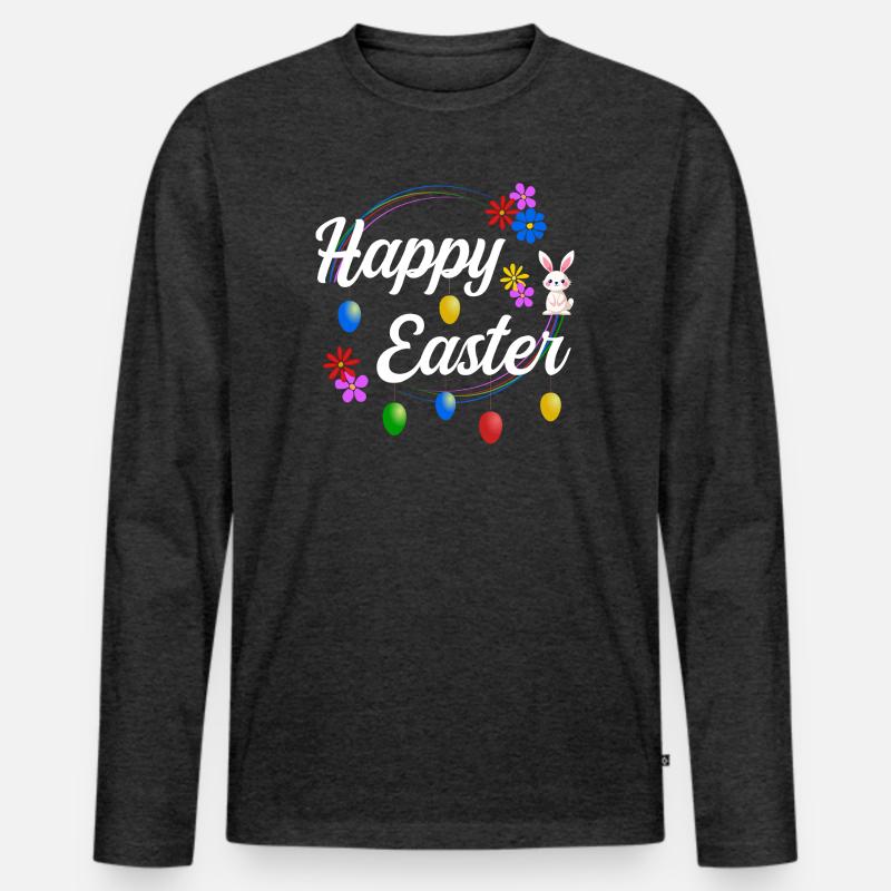 Happy Easter - Männer Premium Bio Langarmshirt - Anthrazit meliert