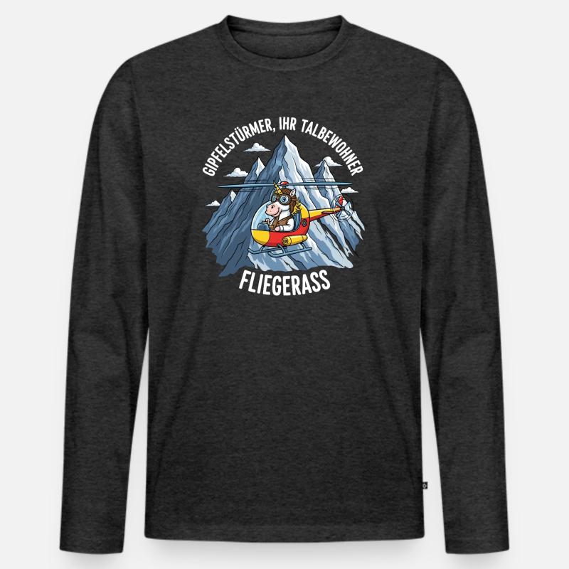 Einhorn-Pilot - Männer Premium Bio Langarmshirt - Anthrazit meliert