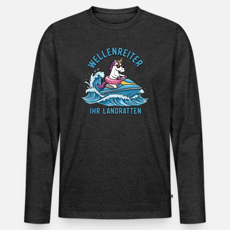 Cooles Jetski Einhorn - Männer Premium Bio Langarmshirt - Anthrazit meliert