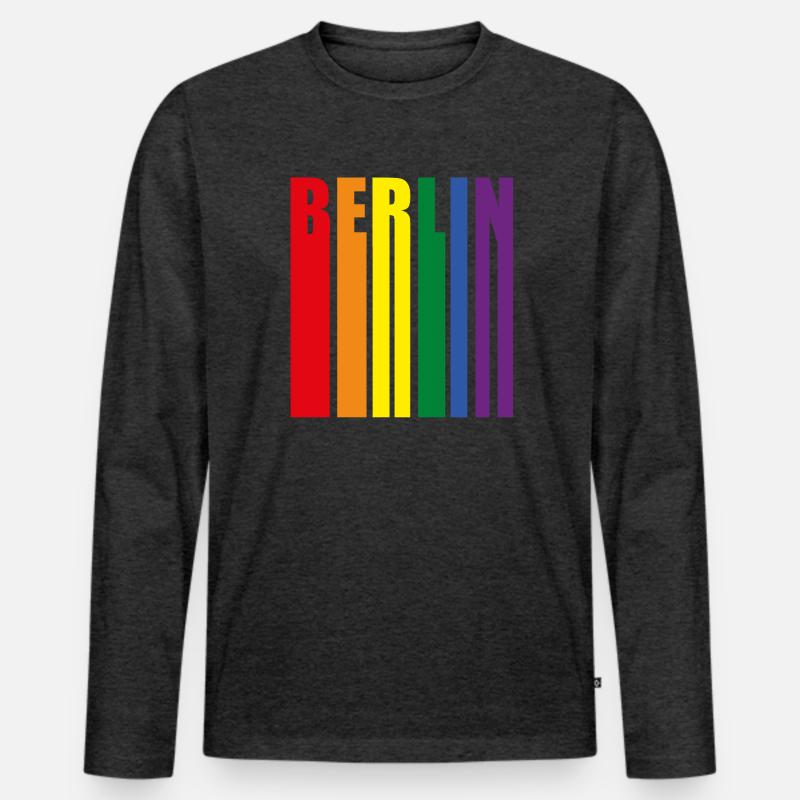 Berlin Regenbogen Pride Geschenk - Männer Premium Bio Langarmshirt - Anthrazit meliert