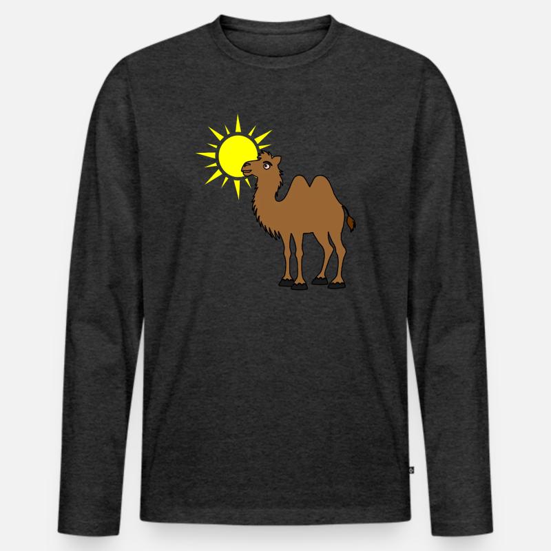 Kamel mit Sonne in der Wüste - Männer Premium Bio Langarmshirt - Anthrazit meliert
