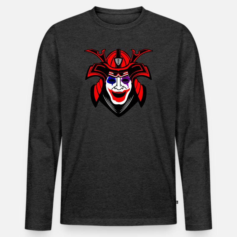 Glücklicher Samurai mit Menpo Maske - Männer Premium Bio Langarmshirt - Anthrazit meliert