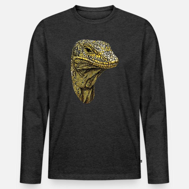 Waran Echse Reptil Komodowaran Bindenwaran Lizard - Männer Premium Bio Langarmshirt - Anthrazit meliert