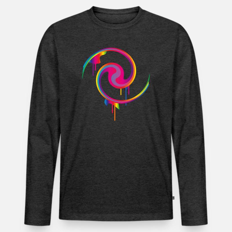 Bunter Graffiti-Farbstrudel mit Tropfeffekt - Männer Premium Bio Langarmshirt - Anthrazit meliert