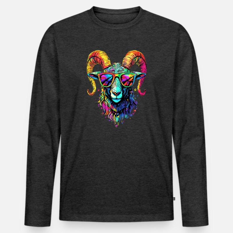 Ariete muflone Ariete Pecora Selvatica Pecora Maschio - Maglia a manica lunga ecologica premium da uomo - antracite melange