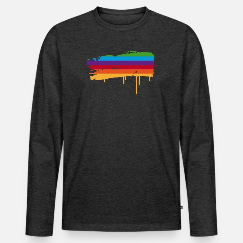 Regenbogen Pinselstrich mit Farbtropfen - Männer Premium Bio Langarmshirt - Anthrazit meliert