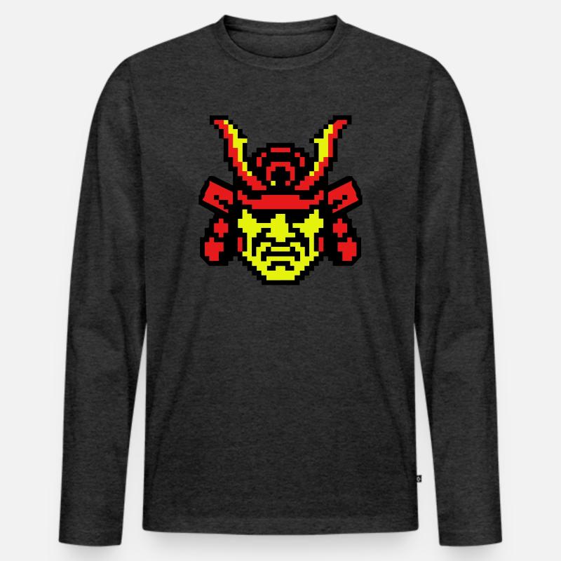 Pixel Samurai 8bit - Männer Premium Bio Langarmshirt - Anthrazit meliert
