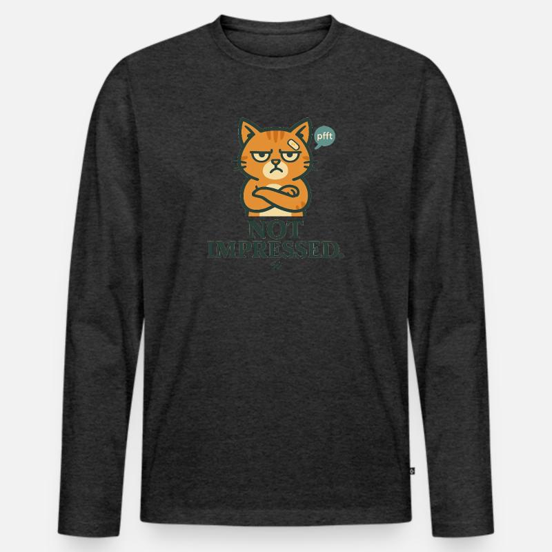 Not Impressed – Grumpy-Katze - Männer Premium Bio Langarmshirt - Anthrazit meliert
