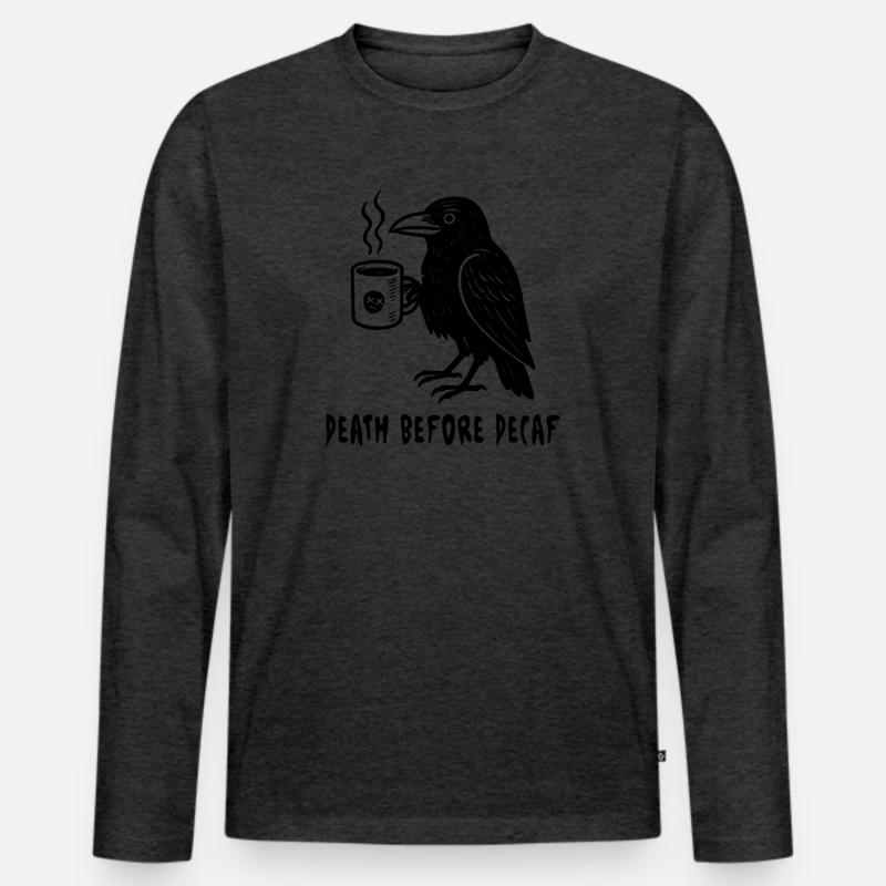 Death before Decaf - Rabe - Männer Premium Bio Langarmshirt - Anthrazit meliert