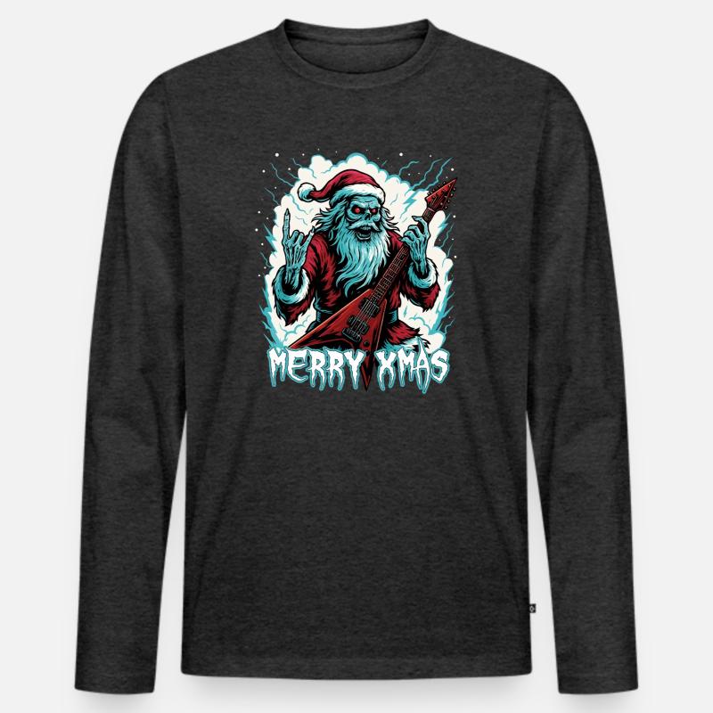 Santa Doom mit E-Gitarre - Männer Premium Bio Langarmshirt - Anthrazit meliert