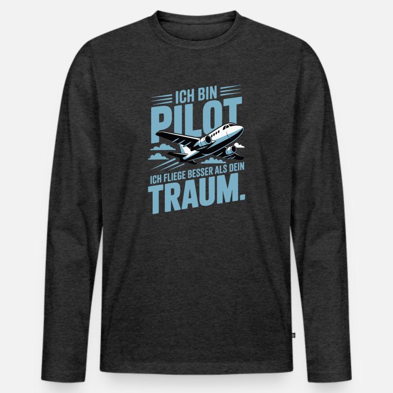 Pilot Geschenkidee - Männer Premium Bio Langarmshirt - Anthrazit meliert