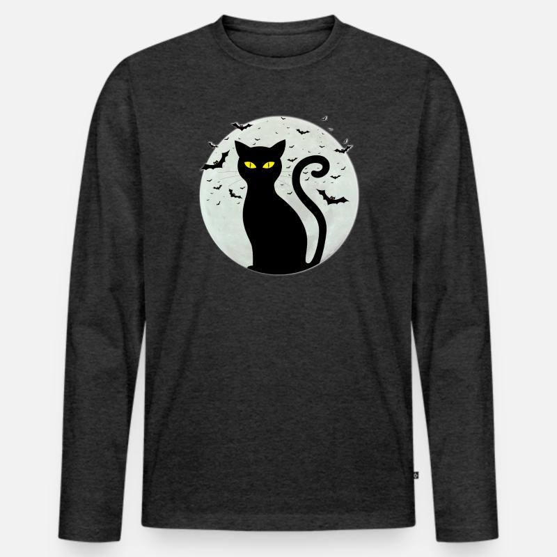 Black_cat-full_moon - Männer Premium Bio Langarmshirt - Anthrazit meliert