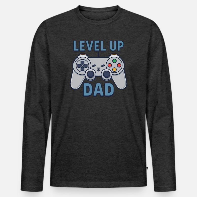 Level Up Dad – Gamer Controller Geschenk - Männer Premium Bio Langarmshirt - Anthrazit meliert