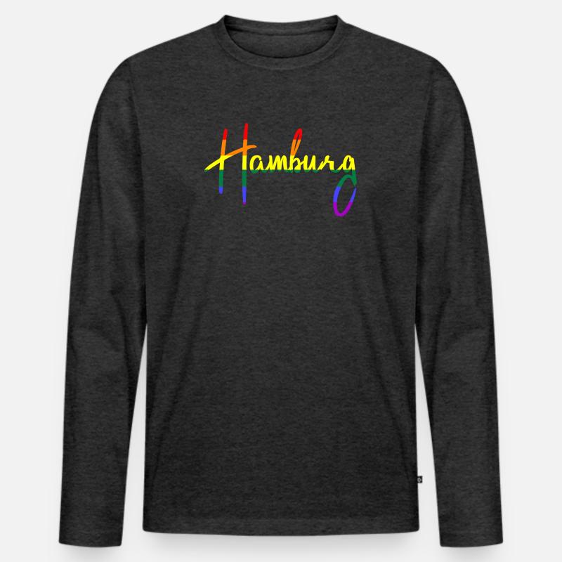 Hamburg - Regenbogen - Regenbogenfarben - Männer Premium Bio Langarmshirt - Anthrazit meliert