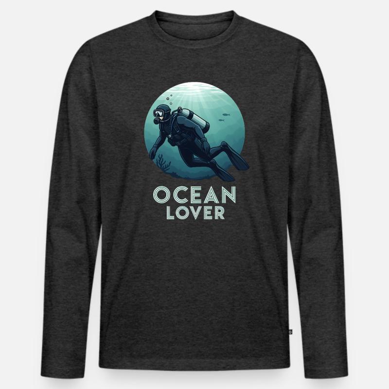 Ocean Lover Taucher - Männer Premium Bio Langarmshirt - Anthrazit meliert