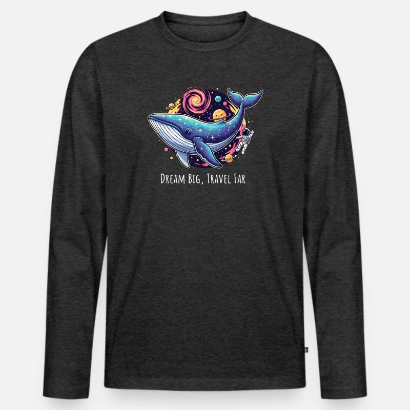 Cosmic Whale Abenteuer Illustration - Männer Premium Bio Langarmshirt - Anthrazit meliert