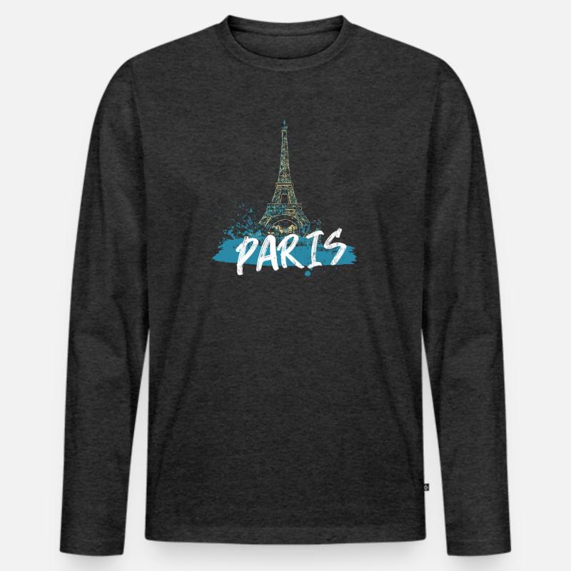 Pariser Eiffelturm mit Kalligraphie - Männer Premium Bio Langarmshirt - Anthrazit meliert
