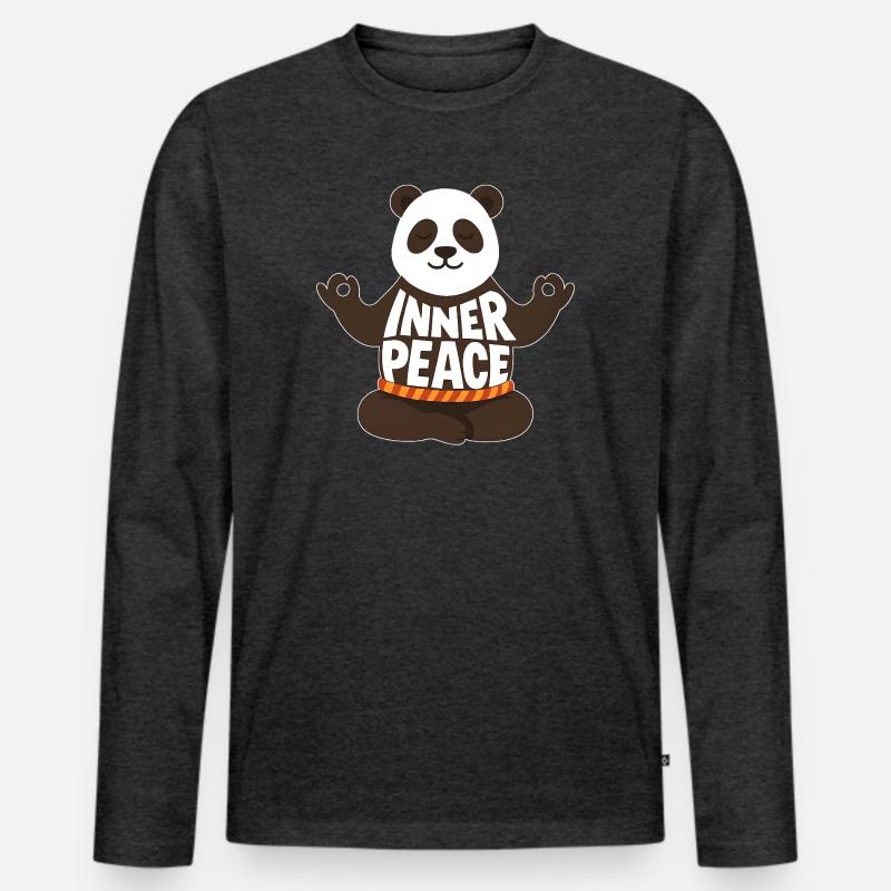 Meditierender Panda - Inner Peace - Männer Premium Bio Langarmshirt - Anthrazit meliert