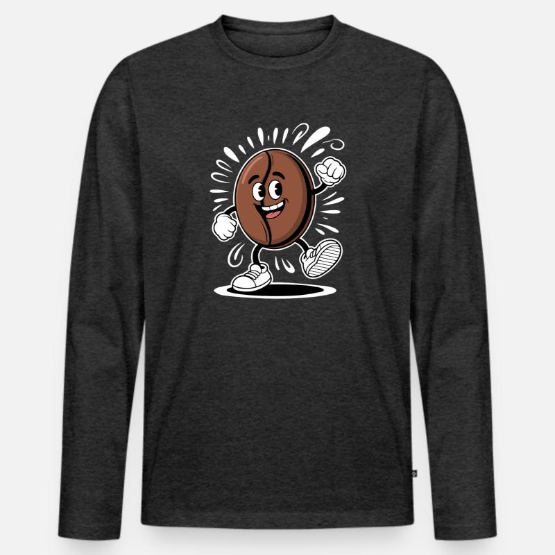 Dancing Coffee Bean Cartoon Coffee - Männer Premium Bio Langarmshirt - Anthrazit meliert