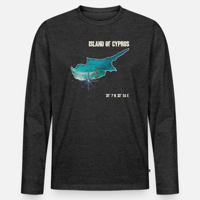 Zypern Umriss Kompassdesign - Männer Premium Bio Langarmshirt - Anthrazit meliert