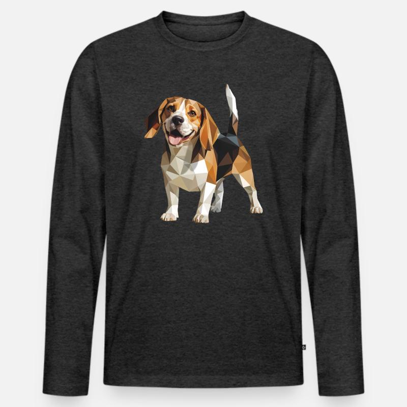 Beagle - Cooles Low Poly Logo - Männer Premium Bio Langarmshirt - Anthrazit meliert